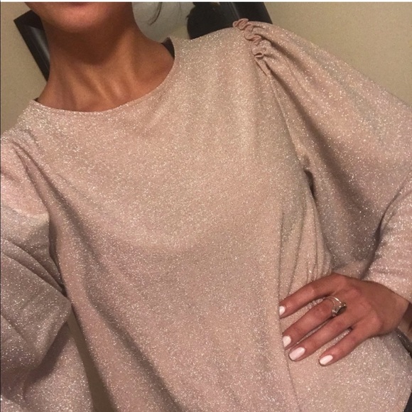 Express Long Sleeve Shimmer Draped Blouse - Picture 6 of 7